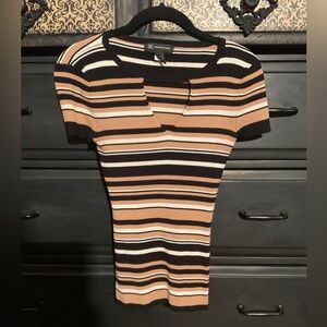 INC International Concepts Black and Tan Fitted Ribbed T-Shirt